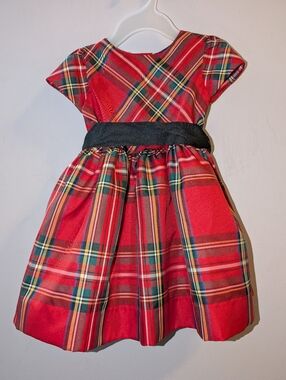 Ralph Lauren Red Plaid Holiday Festive Party Dress Black Sash Baby Girl 9 Months